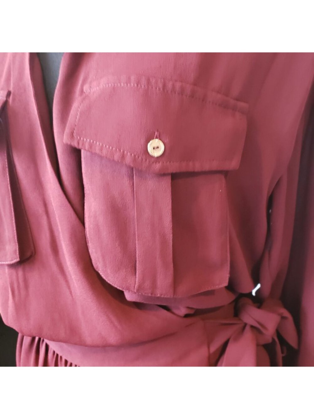 Ramy Brook Burgundy Long Sleeve Mini Wrap Dress Fall Red Wine Shirt Dress - Picture 8 of 13